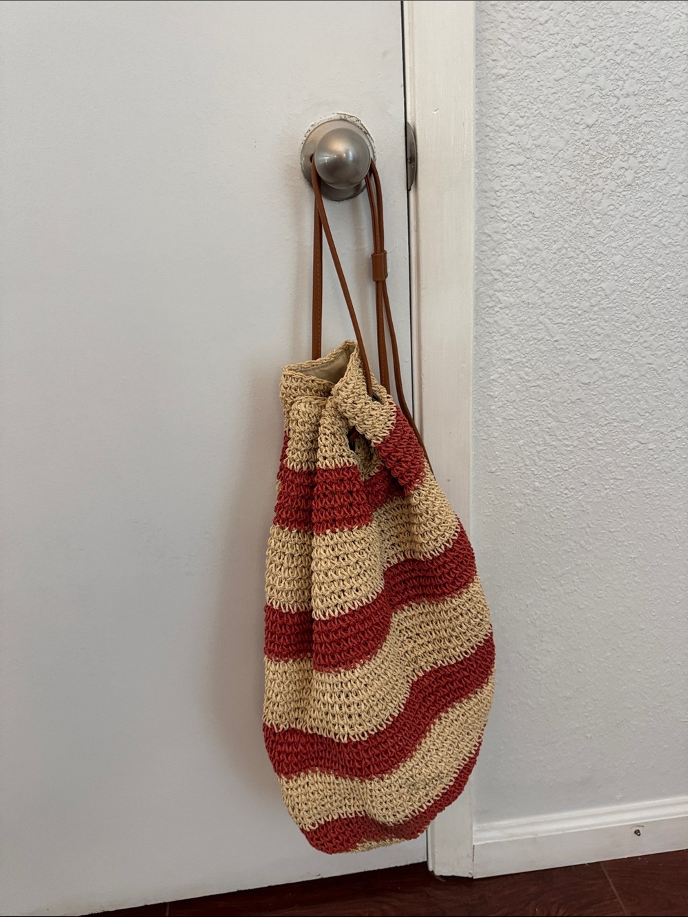 American Eagle Red and Cream Handwoven Drawstring Shoulder Bag backpack